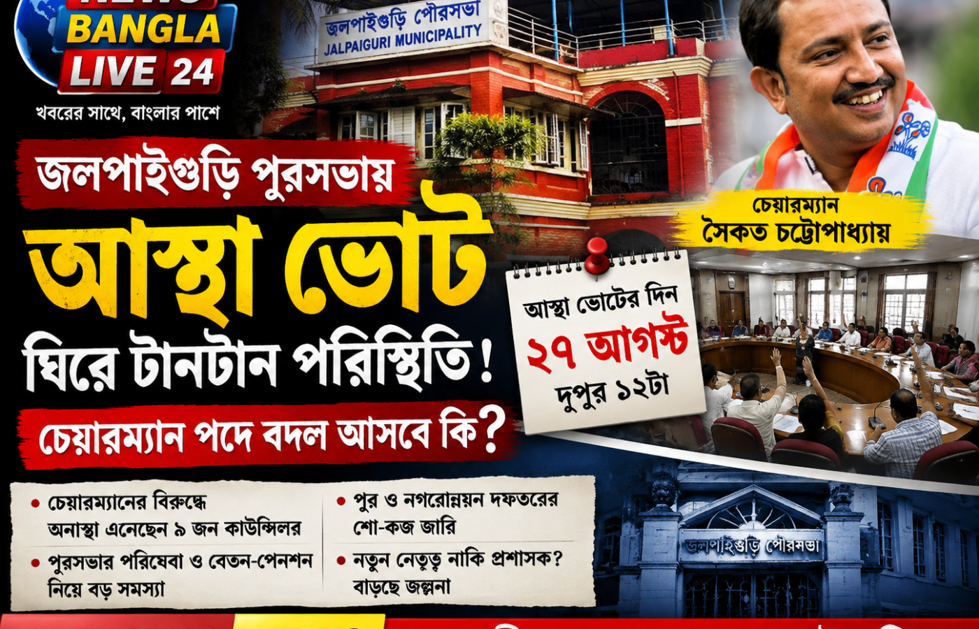 জলপাইগুড়ি পুরসভায় আস্থা ভোট ঘিরে টানটান পরিস্থিতি, চেয়ারম্যান পদে নতুন সমীকরণের জল্পনা