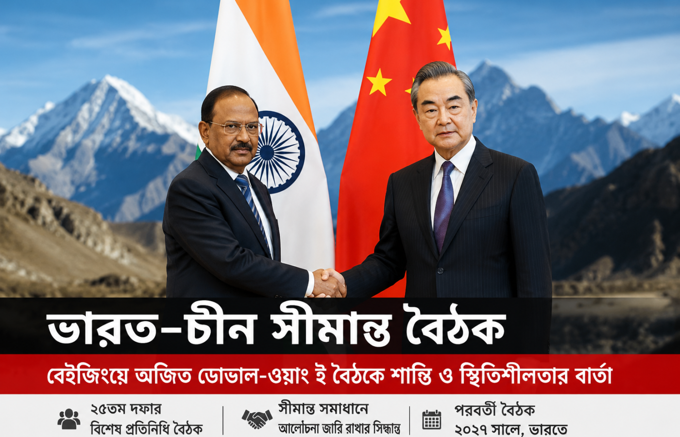 ভারত-চীন সীমান্তে ফের কূটনৈতিক তৎপরতা, অজিত ডোভাল–ওয়াং ই বৈঠকে শান্তি ও সীমান্ত সমাধানের বার্তা