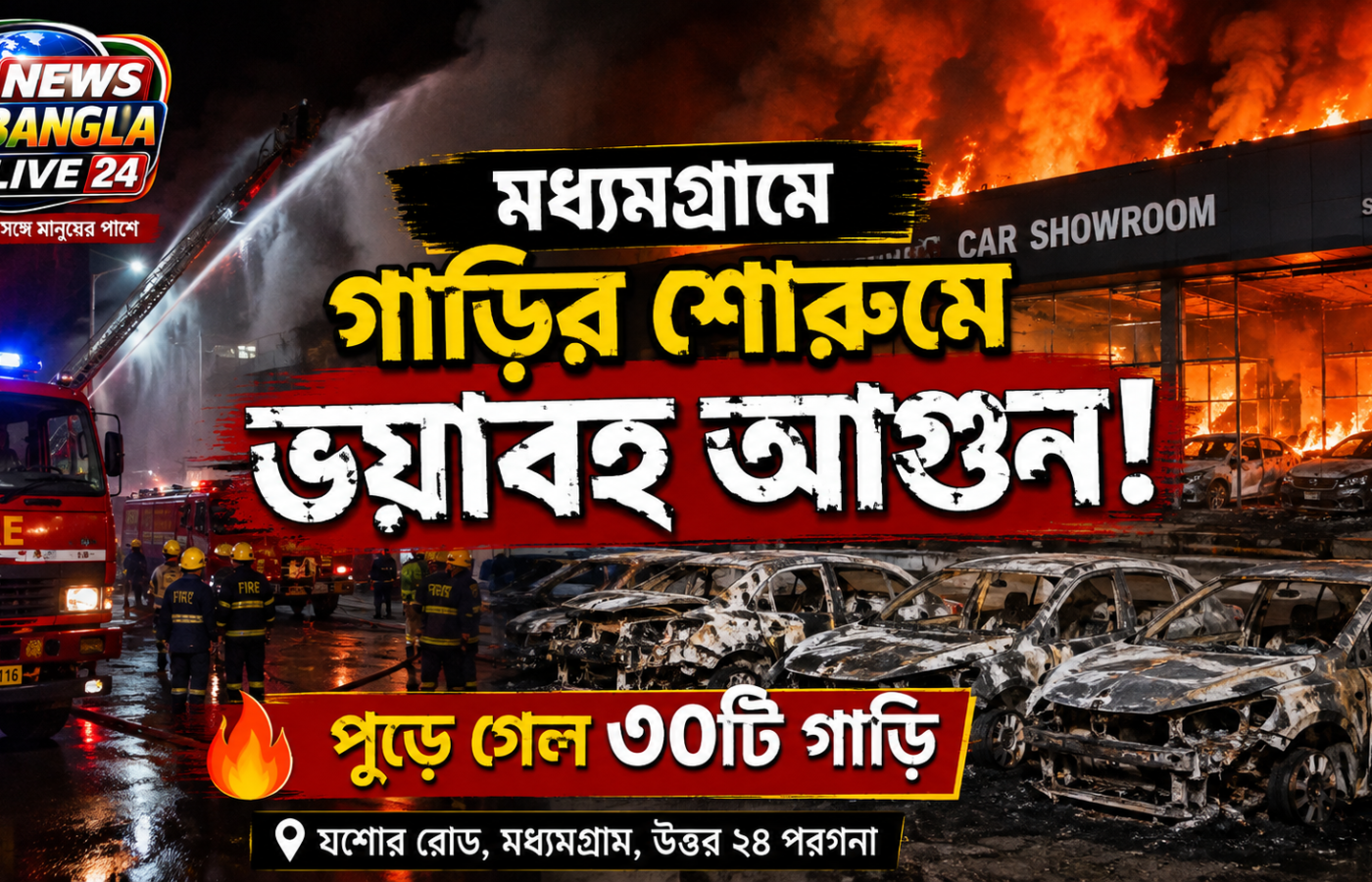 মধ্যমগ্রামে গাড়ির শোরুমে ভয়াবহ আগুন, পুড়ে ছাই ৩০টি গাড়ি