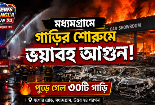 মধ্যমগ্রামে গাড়ির শোরুমে ভয়াবহ আগুন, পুড়ে ছাই ৩০টি গাড়ি