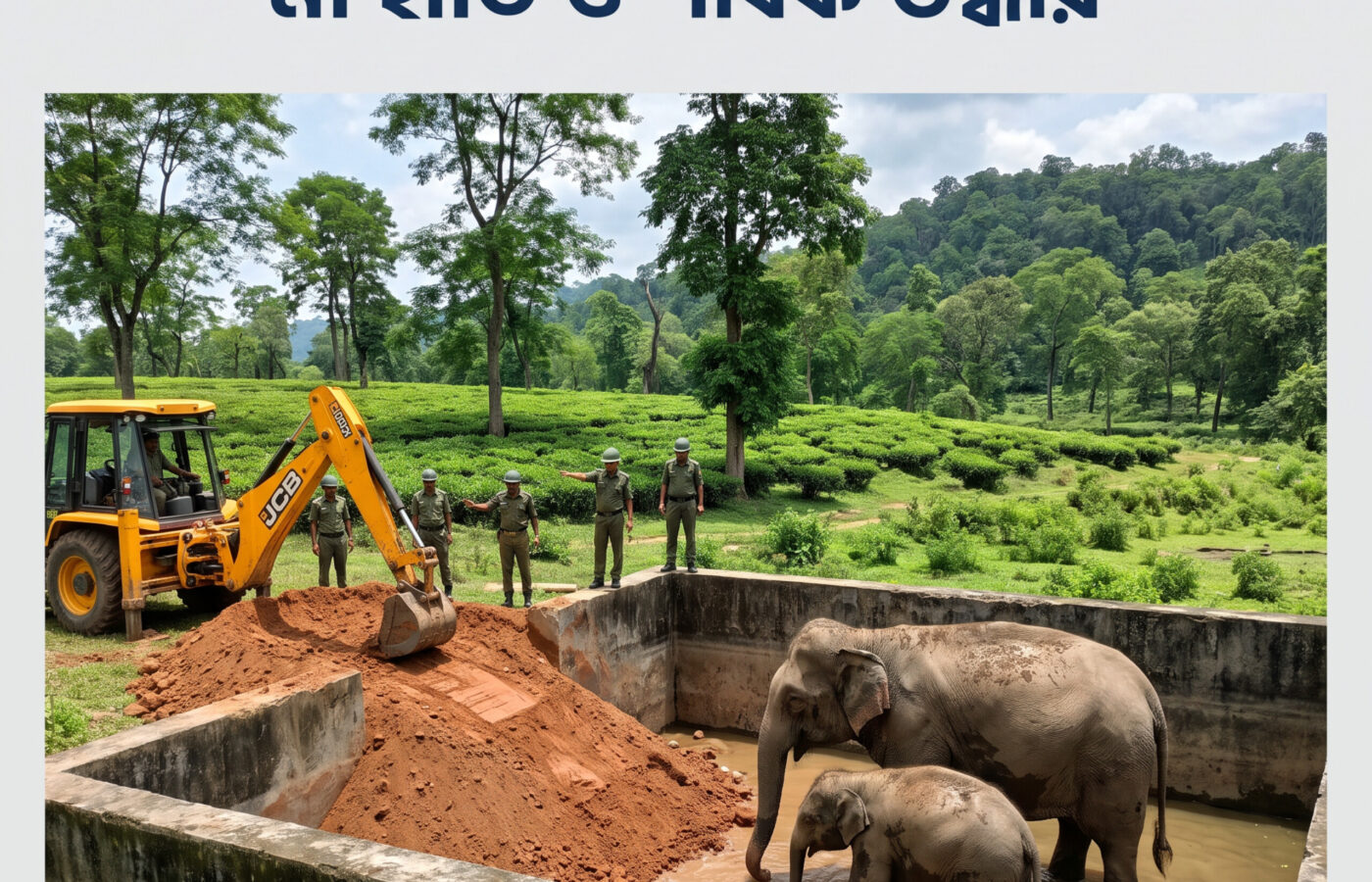 কুমারগ্রাম চা-বাগানের সেচের জলাশয়ে মা হাতি ও শাবক, দীর্ঘ অভিযানে উদ্ধার