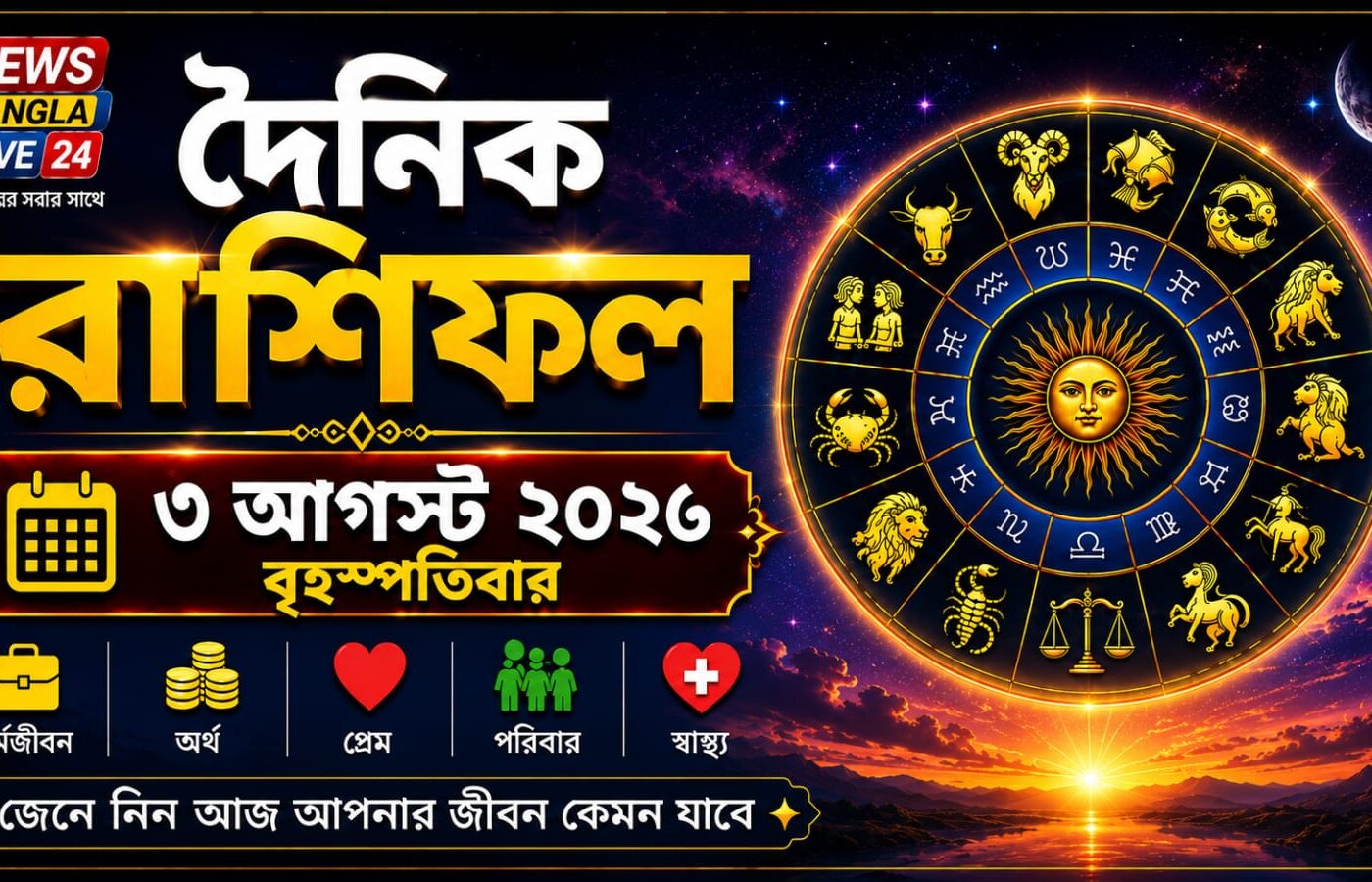 আজ ৩ রা সেপ্টেম্বর ২০২৬ বৃহস্পতিবার, আজকের রাশিফল