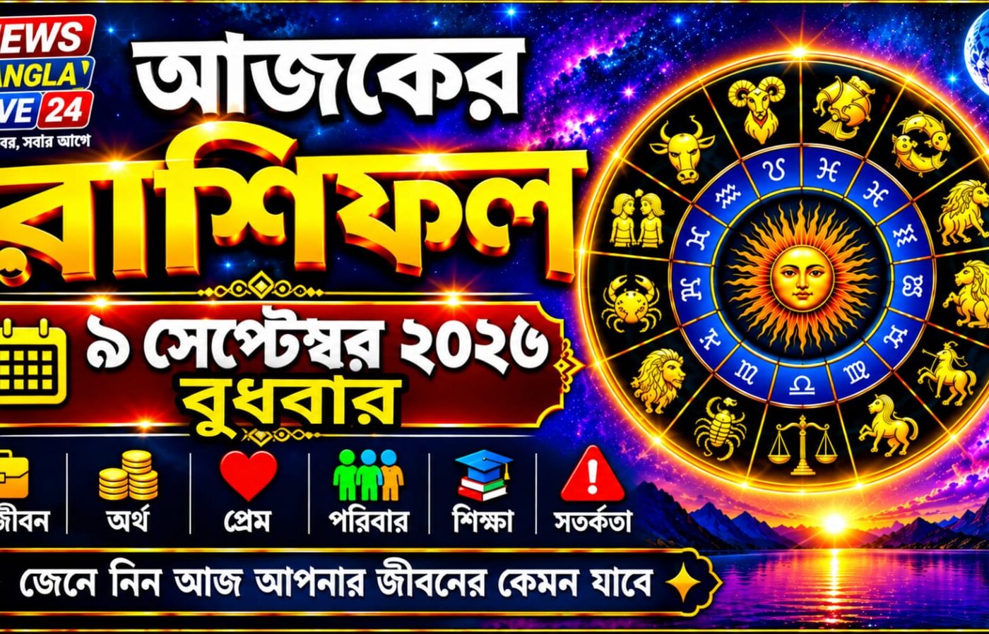 আজ ৯ সেপ্টেম্বর বুধবার, আজকের রাশিফল।