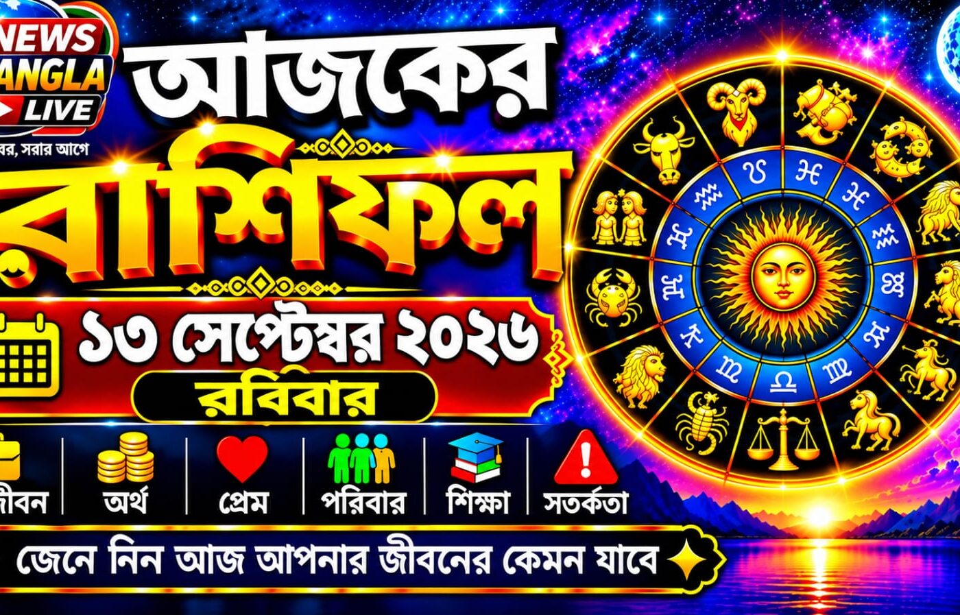 আজ ১৩ সেপ্টেম্বর ২০২৬, রবিবার। আজকের রাশিফল