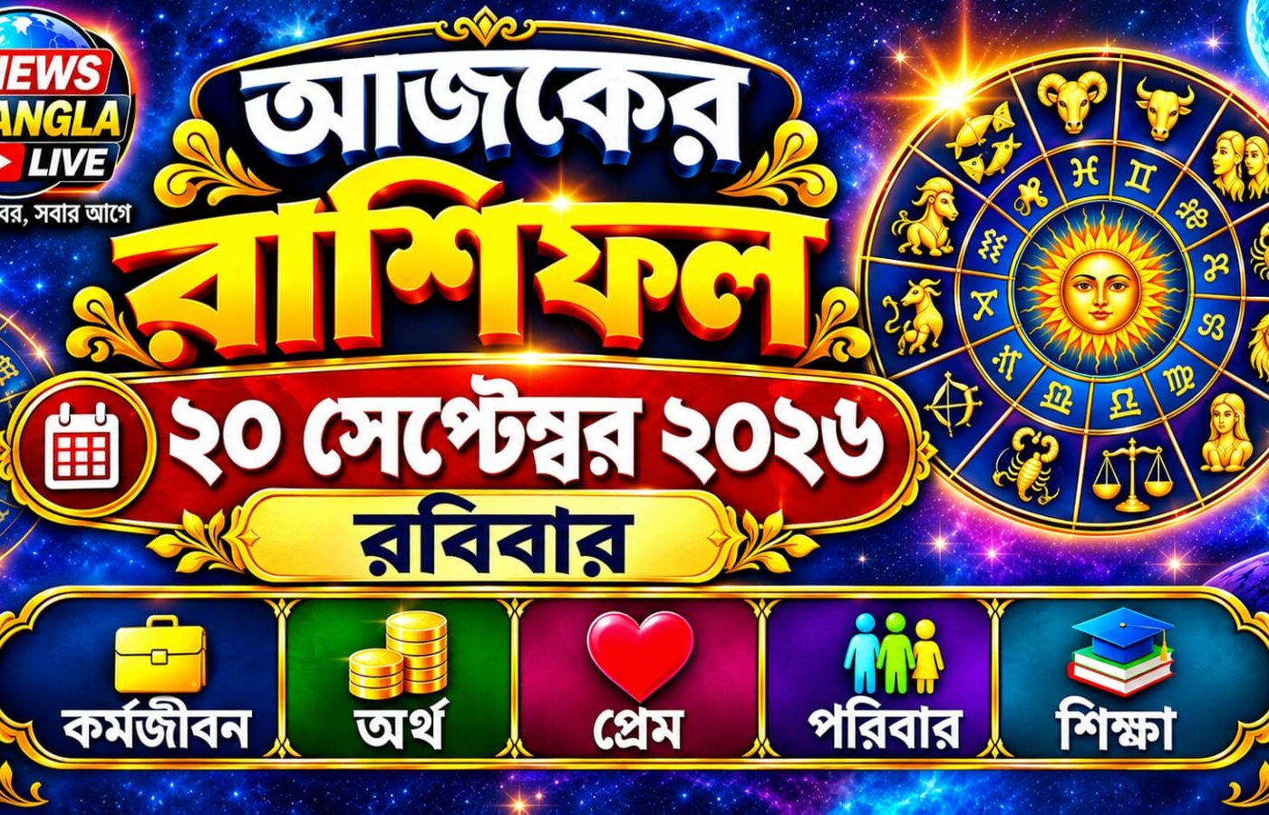 আজ ২০ সেপ্টেম্বর ২০২৬, রবিবার। আজকের রাশিফল
