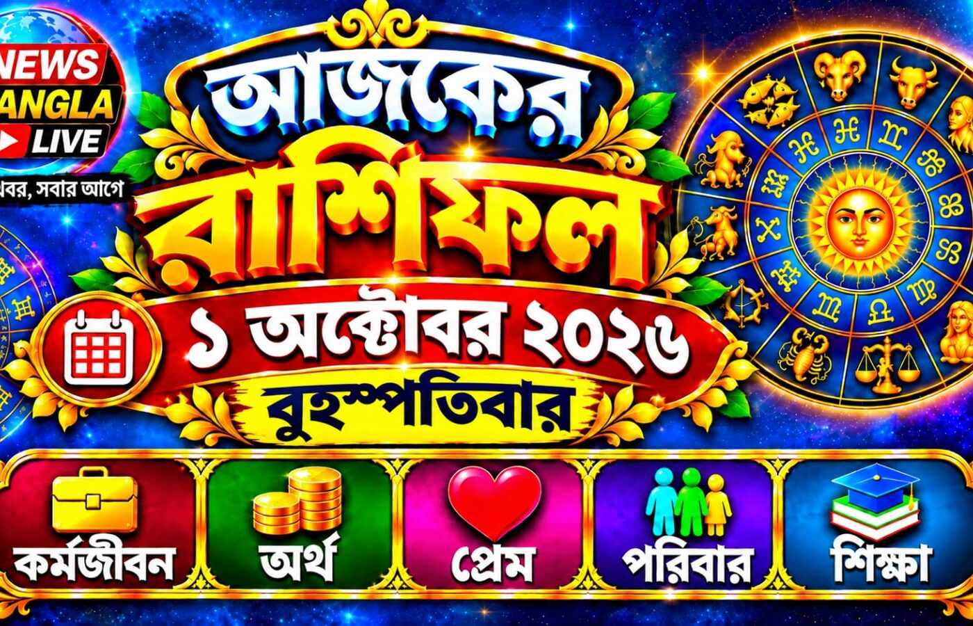 🔮 আজ ১ অক্টোবর ২০২৬, বৃহস্পতিবার — আজকের রাশিফল